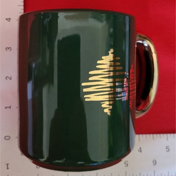 Vintage Christmas Mugs Celebrate the Season Gold Decal Green Set of Four - Picture 10 of 12